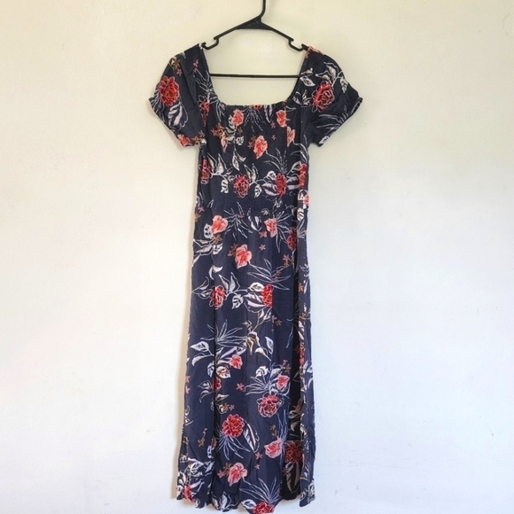 Roxy square sweetheart neckline bright floral print midi dress size Small - Picture 3 of 8